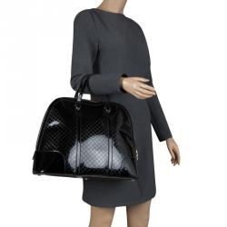 Pre Owned Gucci Black Microguccissima Patent Leather Large Nice Top Handle Bag