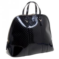 Pre Owned Gucci Black Microguccissima Patent Leather Large Nice Top Handle Bag