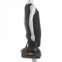 Pre Owned حقيبة غوتشي ويف بوسطن جلد لامعة سوداء