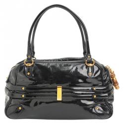 Pre Owned حقيبة غوتشي ويف بوسطن جلد لامعة سوداء