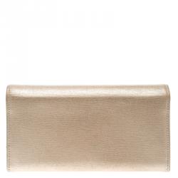 Pre Owned Gucci Metallic Beige Leather Lovely Heart Continental Wallet