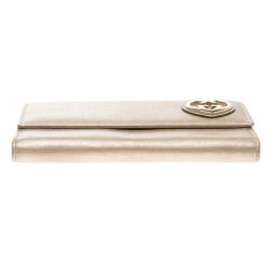 Pre Owned Gucci Metallic Beige Leather Lovely Heart Continental Wallet