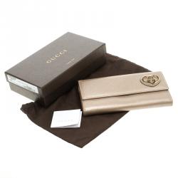 Pre Owned Gucci Metallic Beige Leather Lovely Heart Continental Wallet