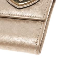 Pre Owned Gucci Metallic Beige Leather Lovely Heart Continental Wallet