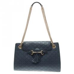 مملوكة مسبقًا Gucci Dark Blue Guccissima Leather Large Emily Chain Shoulder Bag