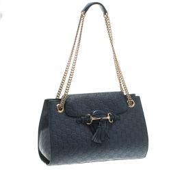 مملوكة مسبقًا Gucci Dark Blue Guccissima Leather Large Emily Chain Shoulder Bag