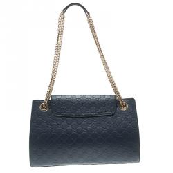 مملوكة مسبقًا Gucci Dark Blue Guccissima Leather Large Emily Chain Shoulder Bag