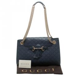 مملوك ة مسبقًا Gucci Dark Blue Guccissima Leather Large Emily Chain Shoulder Bag