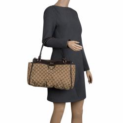 Pre Owned Gucci Beige/Ebony GG Canvas D Ring Tote