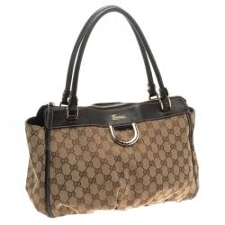 Pre Owned Gucci Beige/Ebony GG Canvas D Ring Tote
