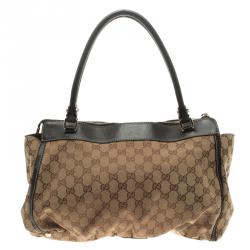 Pre Owned Gucci Beige/Ebony GG Canvas D Ring Tote