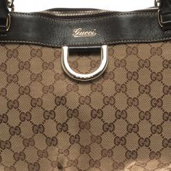 Pre Owned Gucci Beige/Ebony GG Canvas D Ring Tote