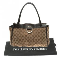 Pre Owned Gucci Beige/Ebony GG Canvas D Ring Tote