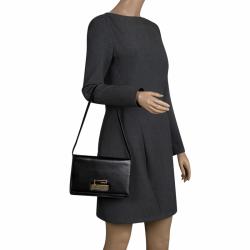 مملوكة مسبقًا Gucci Black Leather Vintage Flap Shoulder Bag