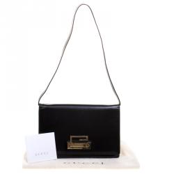 مملوكة مسبقًا Gucci Black Leather Vintage Flap Shoulder Bag