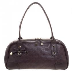 Pre Owned Gucci Dark Brown Guccissima Leather Princy Boston Bag