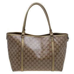 Pre Owned Gucci Gold GG Crystal Canvas Medium  Joy Tote