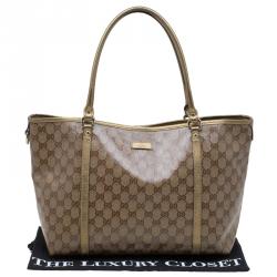 Pre Owned Gucci Gold GG Crystal Canvas Medium  Joy Tote