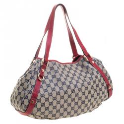 Pre Owned Gucci Navy Blue/Red GG Canvas Abbey D-Ring Shoulder Bag