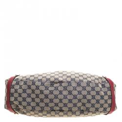 Pre Owned Gucci Navy Blue/Red GG Canvas Abbey D-Ring Shoulder Bag