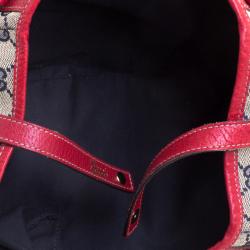 Pre Owned Gucci Navy Blue/Red GG Canvas Abbey D-Ring Shoulder Bag