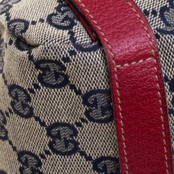Pre Owned Gucci Navy Blue/Red GG Canvas Abbey D-Ring Shoulder Bag