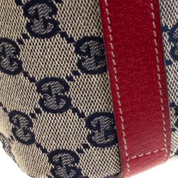 Pre Owned Gucci Navy Blue/Red GG Canvas Abbey D-Ring Shoulder Bag