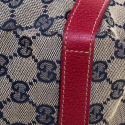 Pre Owned Gucci Navy Blue/Red GG Canvas Abbey D-Ring Shoulder Bag