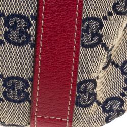 Pre Owned Gucci Navy Blue/Red GG Canvas Abbey D-Ring Shoulder Bag