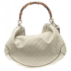 Pre Owned Gucci Off White Guccissima Leather Peggy Bamboo Top Handle Bag