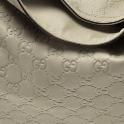 Pre Owned Gucci Off White Guccissima Leather Peggy Bamboo Top Handle Bag