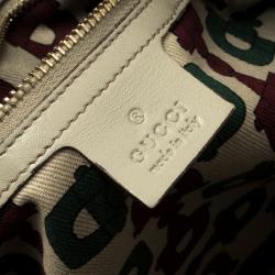 Pre Owned Gucci Off White Guccissima Leather Peggy Bamboo Top Handle Bag