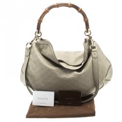Pre Owned Gucci Off White Guccissima Leather Peggy Bamboo Top Handle Bag