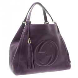 مملوكة مسبقًا حقيبة غوتشي متوسطة جلد حُبيبي بنفسجية