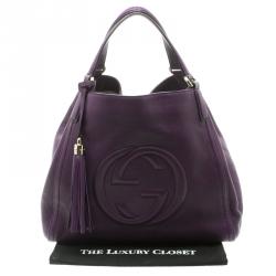 مملوكة مسبقًا حقيبة غوتشي متوسطة جلد حُبيبي بنفسجية