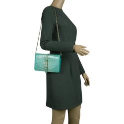 Pre Owned حقيبة كلاتش غوتشي جاكي جلد تمساح خصراء تركواز