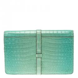 Pre Owned حقيبة كلاتش غوتشي جاكي جلد تمساح خصراء تركواز