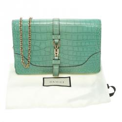 Pre Owned حقيبة كلاتش غوتشي جاكي جلد تمساح خصراء تركواز
