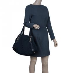 Pre Owned Gucci Black Monogram Canvas Horsebit Pelham Hobo