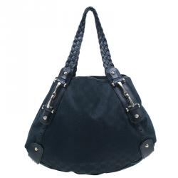 Pre Owned Gucci Black Monogram Canvas Horsebit Pelham Hobo