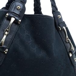 Pre Owned Gucci Black Monogram Canvas Horsebit Pelham Hobo