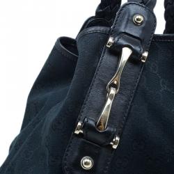 Pre Owned Gucci Black Monogram Canvas Horsebit Pelham Hobo