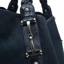 Pre Owned Gucci Black Monogram Canvas Horsebit Pelham Hobo