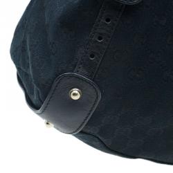 Pre Owned Gucci Black Monogram Canvas Horsebit Pelham Hobo