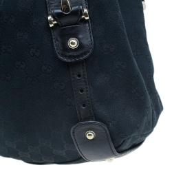 Pre Owned Gucci Black Monogram Canvas Horsebit Pelham Hobo