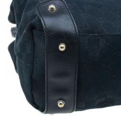 Pre Owned Gucci Black Monogram Canvas Horsebit Pelham Hobo