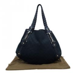 Pre Owned Gucci Black Monogram Canvas Horsebit Pelham Hobo