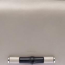 Pre Owned Gucci Grey Leather Lady Bamboo Clutch