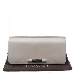 Pre Owned Gucci Grey Leather Lady Bamboo Clutch
