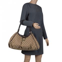 Pre Owned Gucci Beige GG Canvas Large D Ring Top Handle Bag